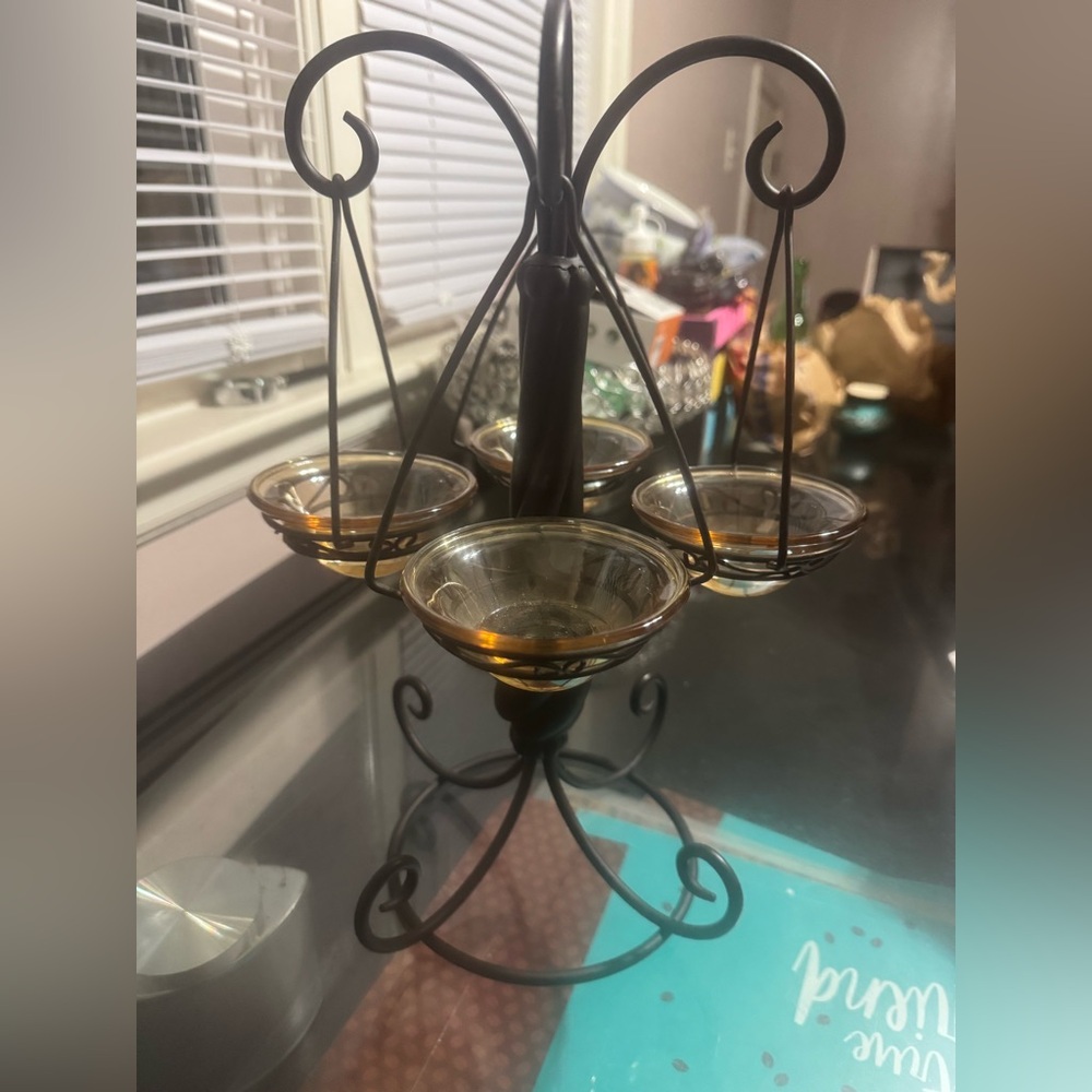 Amber Glass Tealight Holder Stand - Home Accents